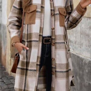 Plaid Tan and Brown Women's Coat